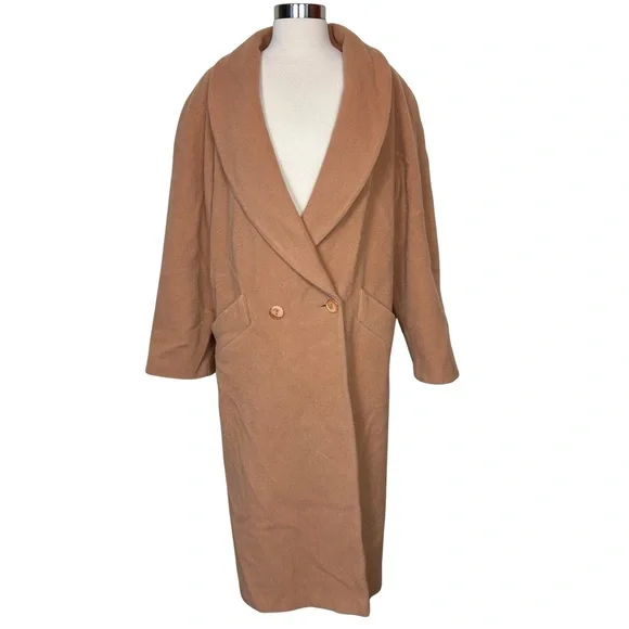 Vintage Julia Klein Wool Camel Tan Longline Trench Winter Neutral Coat Size 12 - Picture 2 of 11